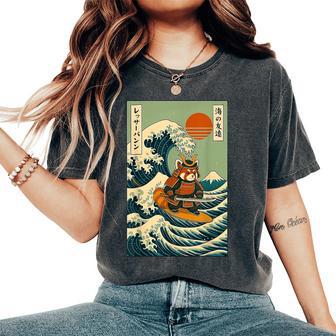 Red Panda Samurai Surfing Japanese Wave Women's Oversized Comfort T-Shirt - Seseable