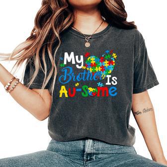 Retro My Brother Is Awesome Autism Awareness Brother Sister Women's Oversized Comfort T-Shirt - Thegiftio UK