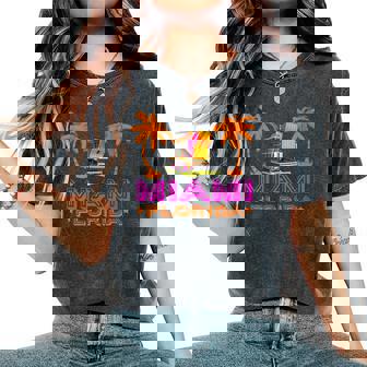 Retro Miami Florida Colorful Lifeguard Tower With Palm Trees Women's Oversized Comfort Colors T-Shirt | Mazezy