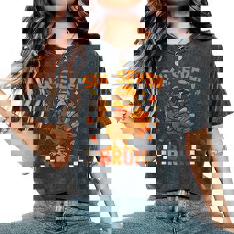 Retro Six Seven Bruh 67 Fall Thanksgiving Turkey 6 7 Meme Women's Oversized Comfort T-Shirt - Monsterry