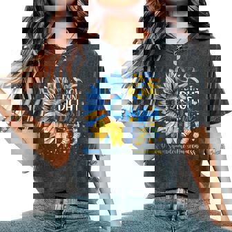 Ribbon Down Right Perfect Down Syndrome Awareness Sunflower Women's Oversized Comfort T-Shirt | Seseable CA