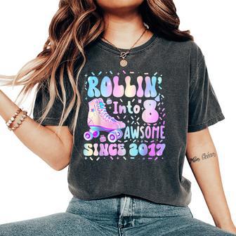 Roller Skating 8Th Birthday Rolling Into 8 Since 2017 Girls Women's Oversized Comfort T-Shirt - Thegiftio UK