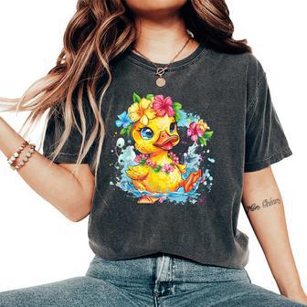 Rubber Duck Floral Hawaiian Watercolor Rubber Duck Lover Women's Oversized Comfort T-Shirt - Thegiftio UK