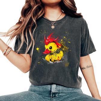 Rubber Duck Watercolor Punk Rock Rubber Duckling Duck Lover Women's Oversized Comfort T-Shirt - Thegiftio UK