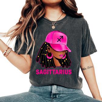 Sagittarius Queen Loc'd Hair Black Woman Cap Zodiac Sign Women's Oversized Comfort T-Shirt | Mazezy