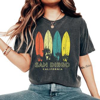 San Diego California Retro Surfboards Vintage Boys Girls Women's Oversized Comfort T-Shirt | Mazezy