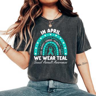Sexual Assault Awareness Rainbow I Wear Teal Ribbon Support Women's Oversized Comfort T-Shirt - Thegiftio UK