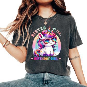 Sister Of The Birthday Girl Unicorn Rainbow Family Matching Women's Oversized Comfort T-Shirt | Mazezy