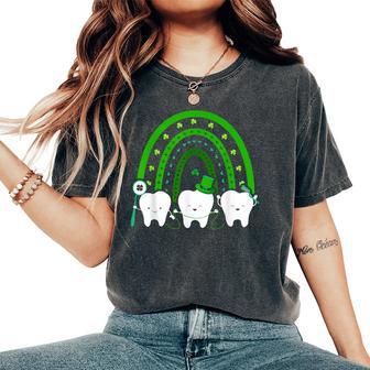 Smiling Th St Patrick's Day Rainbow Dentist Women's Oversized Comfort T-Shirt - Seseable
