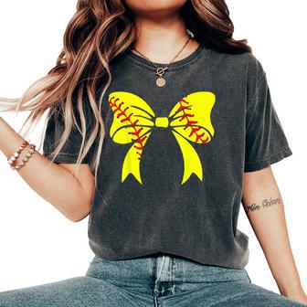 Softball Bow Softball Player For Women Mom Girl Women's Oversized Comfort T-Shirt - Thegiftio UK