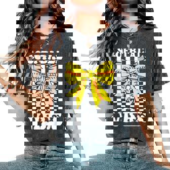 Softball Vibes Coquette Bow Softball Game Day Girls Women Women's Oversized Comfort T-Shirt | Seseable CA