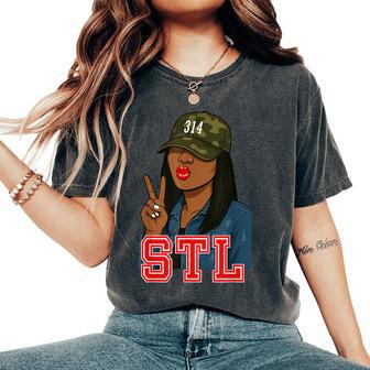 Stl 314 Hat Camo Black Woman St Louis Women's Oversized Comfort T-Shirt - Thegiftio UK