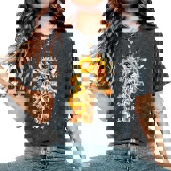 Sunflower Giraffe Cute Floral Safari Animal Women's Oversized Comfort T-Shirt | Seseable FR