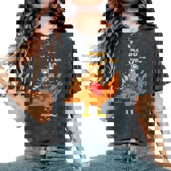 Thanksgiving Turkey Cow Moo Men Women Kids Autumn Women's Oversized Comfort Colors T-Shirt | Mazezy