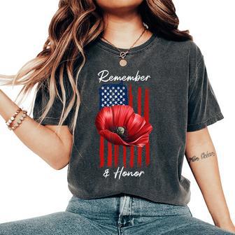 Veterans Day Usa Memorial Day Red Poppy Flower Military Women's Oversized Comfort T-Shirt | Mazezy