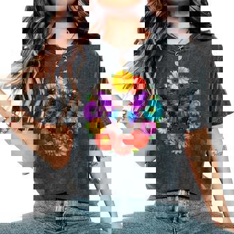 Vibrant Butterfly Wings Botanical Flower Circle Summer Women's Oversized Comfort T-Shirt - Thegiftio