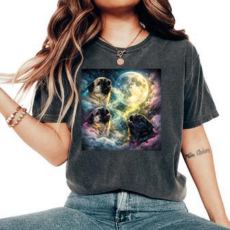 Vintage Pug Youth Life Dad Mom Retro Dog Howling Moon Women's Oversized Comfort T-Shirt - Thegiftio UK