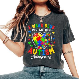 I Wear Blue For My Son Autism Awareness For Autism Mom Women's Oversized Comfort T-Shirt - Thegiftio UK