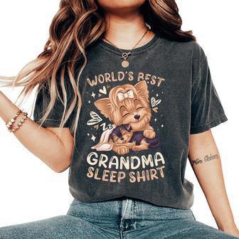 World's Best Grandma Sleep Yorkie Dog With Puppy Women's Oversized Comfort T-Shirt - Thegiftio UK