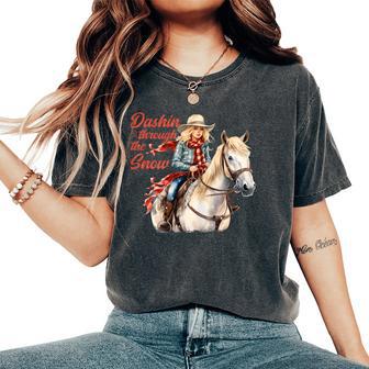 Xmas Dashing Horseback Rider Western Christmas Cowgirl Women's Oversized Comfort Colors T-Shirt | Mazezy