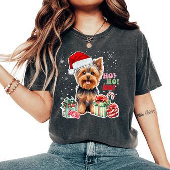 Yorkshire Terrier Christmas Yorkie Xmas Dog Santa Claus Hat Women's Oversized Comfort T-Shirt - Thegiftio UK