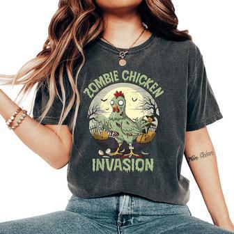 Zombie Chicken Invasion Halloween Women's Oversized Comfort T-Shirt - Thegiftio UK