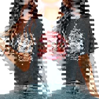 キツネ キツネ 九尾キツネ 桜花 レディースオーバーサイズコンフォートTシャツ - Kawaiitshirt