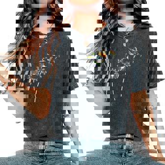 タンポポの花 インコ 鳥好き レディースオーバーサイズコンフォートTシャツ - Kawaiitshirt