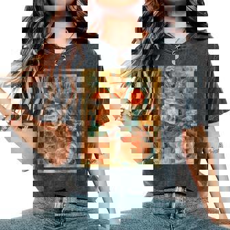 バラの花束 ルノワール 印象派 カラフル絵画 レディースオーバーサイズコンフォートTシャツ - Kawaiitshirt