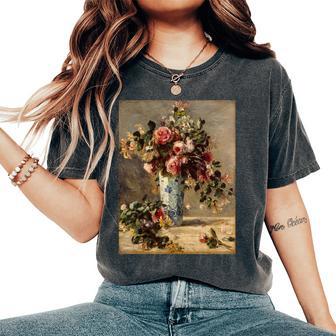 ピエール・オーギュスト ルノワールのバラとジャスミン デルフト花瓶 長袖tシャツ レディースオーバーサイズコンフォートTシャツ - Kawaiitshirt