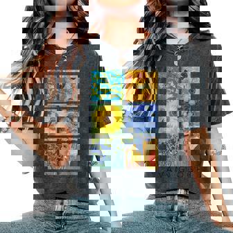 ヴァン・ゴッホコラージュ 星月夜 ひまわり アーモンドの花 レディースオーバーサイズコンフォートTシャツ - Kawaiitshirt