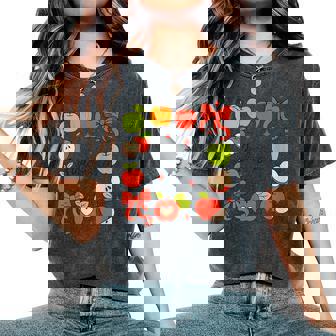 Kindergarten Teacher Apples Coquette Bow Back To School Women's Oversized Comfort Colors T-Shirt | Mazezy