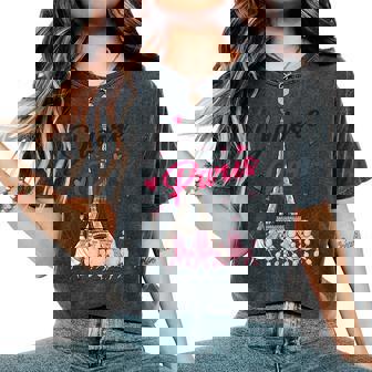 I Love Paris Woman Walking Poodles By Eiffel Tower Women's Oversized Comfort Colors T-Shirt | Mazezy