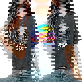 Miami Florida Skyline – Vibrant Sunset & Palm Tree Women's Oversized Comfort Colors T-Shirt | Mazezy