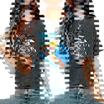 Tie Dye Surfboards With Surfer Silhouette Women's Oversized Comfort Colors T-Shirt | Mazezy