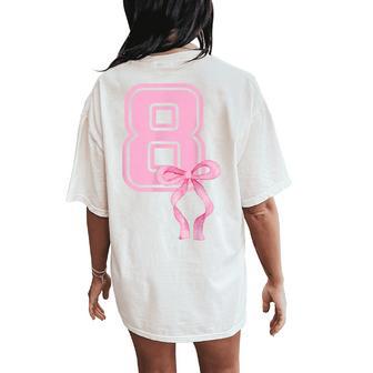 8Th Birthday Girl Coquette Pink Bows Eight Years Old Party Women's Oversized Comfort T-Shirt Back Print - Thegiftio UK