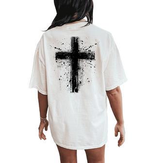 Black Christian Cross Y2k Distressed Graphic Women's Oversized Comfort T-Shirt Back Print - Thegiftio UK