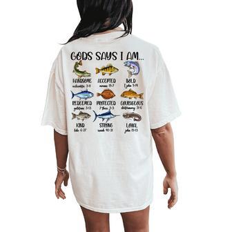 Christian Fishing God Say I Am Youth Boy Jesus Fishing Faith Women's Oversized Comfort T-Shirt Back Print - Thegiftio UK