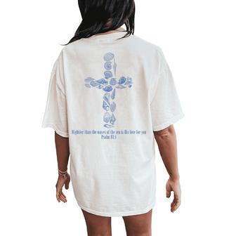 Christian Seashell Style Beach Vacation Faith Cross Women Women's Oversized Comfort T-Shirt Back Print - Thegiftio UK