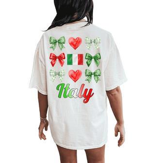 Coquette Bow Italian Flag Italy Hearts Cute Girls Women's Oversized Comfort T-Shirt Back Print | Mazezy