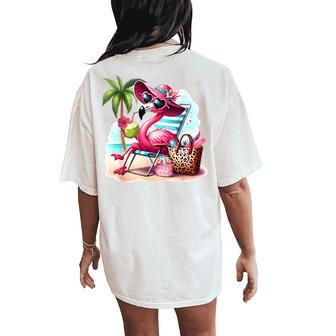 Flamingo At Beach Cute Flamingo Tropical Birds Girl Women's Oversized Comfort T-Shirt Back Print - Thegiftio