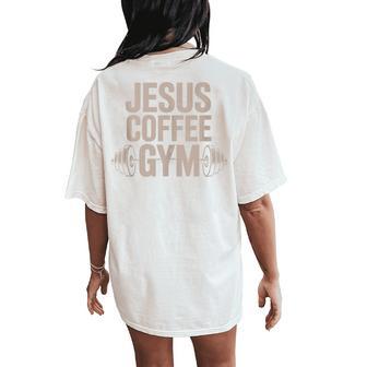 Christian Workout Jesus Coffee Gym Barbell Cross Women Women's Oversized Comfort T-Shirt Back Print - Thegiftio UK