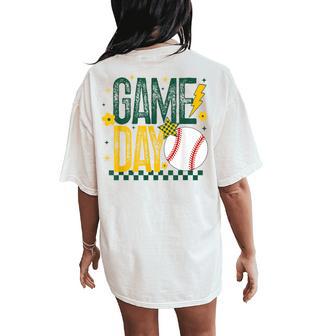 Game Day Baseball Ball Mom School Pride Green & Gold Women's Oversized Comfort T-Shirt Back Print - Thegiftio UK