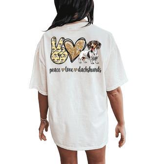 Girls Peace Love Piebald Dachshund Lover Women's Oversized Comfort T-Shirt Back Print - Thegiftio UK