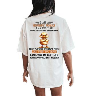 I Am A Grumpy Old Woman I Am Who I Am Cute Duck Anger Issues Women's Oversized Comfort T-Shirt Back Print - Thegiftio UK