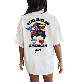 Half American And Venezuelan Usa Venezuela Flag Girl Women Women's Oversized Comfort T-Shirt Back Print - Thegiftio UK