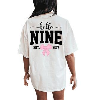 Hello Nine Est 2017 Coquette Bow 9Th Birthday Girl Women's Oversized Comfort T-Shirt Back Print - Thegiftio UK