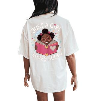 Just A Girl Who Loves Books Cute Black African American Afro Women's Oversized Comfort T-Shirt Back Print - Thegiftio UK
