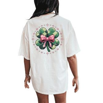Lucky Clover Pink Bow Aesthetic St Patrick's Day Women's Oversized Comfort T-Shirt Back Print - Monsterry