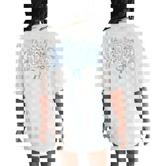 Mother Baby Nurse Coquette Blue Bow Postpartum Nurse Women's Oversized Comfort T-Shirt Back Print - Monsterry